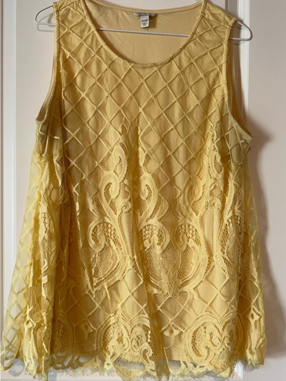 Cato Sleeveless Lace Overlay Tank Top - Yellow Size 14/16